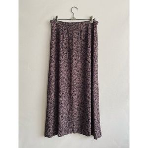 Vintage 90s Inclinations High Rise Brown Floral Pattern Rayon Midi Skirt L 12